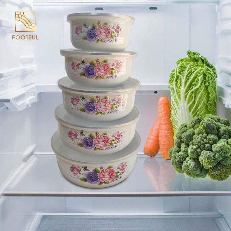 Bộ bát trộn 5x có nắp kín khí Sử dụng đa năng Bộ đồ ăn tráng men Bát đựng thức ăn Hộp đựng thực phẩm cho bánh quy thực phẩm