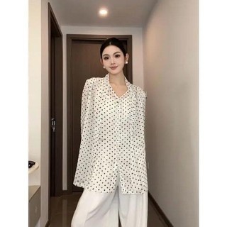 ✨Mùa Hè Retro Pháp Nơ Chấm Bi Voan Áo Sơ Mi Top Rời Lười Tính Khí Chống Nắng Áo Sơ Mi 25.5.29