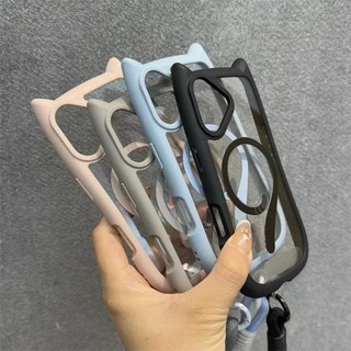 Ốp Tai Mèo 3D Dễ Thương Cho iPhone 13 14 15 16 Pro Max 11 12 15 16 Plus Vỏ Giáp PC Trong Suốt Có Dây Đeo Cổ Tay
