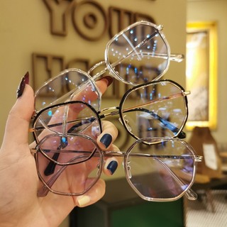 Kính đa giác thời trang nữ phiên bản Hàn Quốc - Kính phẳng trendy dành cho sinh viên với khung đen và khả năng lắp lens cận