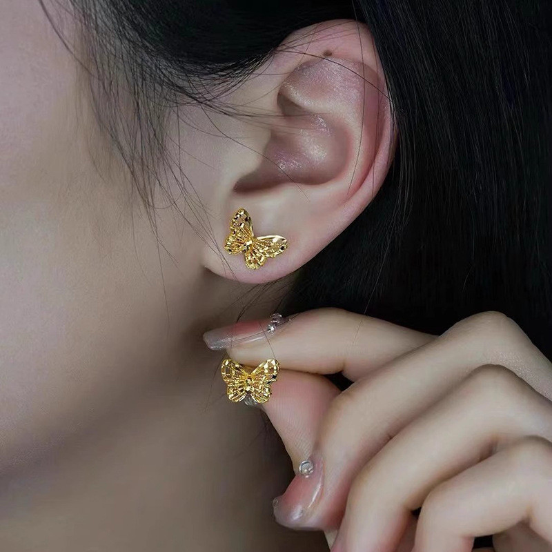 Bông tai bướm rỗng vàng Ả Rập 18K chính hãng - Phụ kiện trang sức quà tặng dành cho nữ