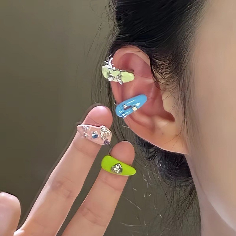 Bông tai tráng men nhiều màu sắc phong cách Hàn Quốc Y2K - Hợp kim hợp thời trang đa chức năng có thể điều chỉnh không xuyên thấu Kẹp xương tai