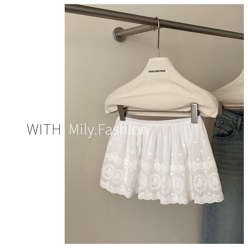 Milyfashion Trắng Không Đều Ren Mỏng Hơn Nhìn Thời Trang Co Giãn Eo Mông Rèm Lớp Váy