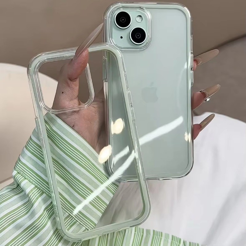Sang Trọng Màu Kẹo Khung Trong Suốt Ốp lưng Cho iPhone 16 15 17 14 13 12 Pro Max 11 16PLUS 16PRO Acrylic Chống Sốc