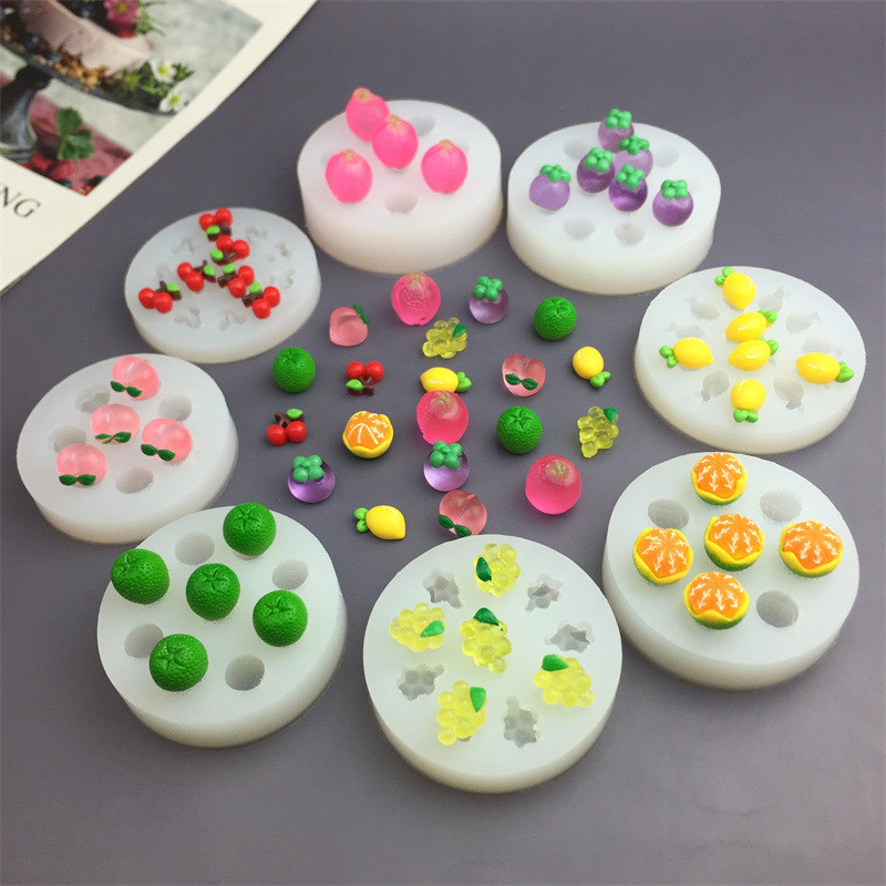 Mini Trái Cây Đào Kumquat Xoài Anh Đào Xanh Nho Lựu Nhựa Thực Phẩm Chơi Khuôn Silicon Kẹo Mềm Bánh Quy Sô Cô La Fondant Bánh Trang Trí Khuôn