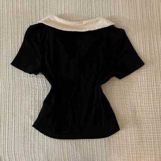 Áo thun mùa hè 2025, giảm tuổi cho búp bê, thiết kế retro vintage mới, dáng ôm, tay ngắn ngọt ngào