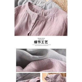 Áo sơ mi cotton lanh vintage cỡ lớn cho phụ nữ, tay áo 5/4, chất liệu cotton nguyên chất, kiểu dáng rộng rãi, áo blouse thường ngày