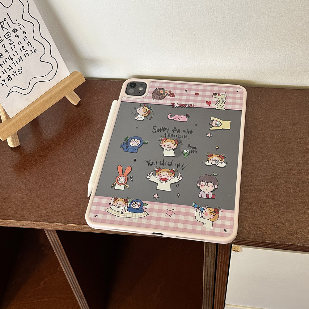 Vỏ Acrylic Cứng Tuya Cô Gái Vui Nhộn Bunny Cover Cho Mini6 Mini7 A17Pro IPad 5 6 7 8 9 10 11 A16 Air 2 3 4 5 6 Air 11 M2 Pro10.5 10.2 "Pro11 2018 2020 2021 2022 M4 Pro13 2024 2025