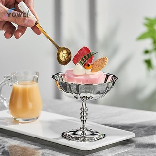 Cốc kem bằng thép không gỉ YOWEI, Bát tráng miệng Pudding, Cốc tráng miệng đế cao, Đĩa phục vụ Salad trái cây, Đĩa ăn nhẹ, Bộ đồ ăn, Thích hợp cho nhà bếp, KTV, Ba