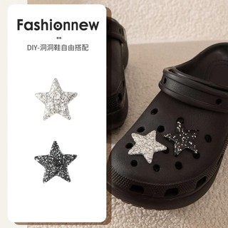1 Chiếc Lấp Lánh Ngôi Sao Giày Quyến Rũ Đen Bạc Pentagram Giày Trang Trí Trẻ Em Người Lớn DIY Giày Khóa Dép Phụ Kiện Mới