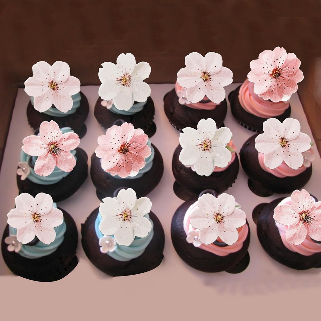 40 Chiếc Cupcake Topper Ăn Được Hoa Anh Đào Trang Trí Bánh Wafer Cho Tiệc Sinh Nhật Bé Tắm