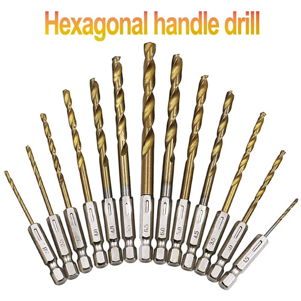 ✅1 Mũi khoan phủ titan bằng thép tốc độ cao HSS 1 / 4 Chuôi lục giác 1,5mm-6,5mm