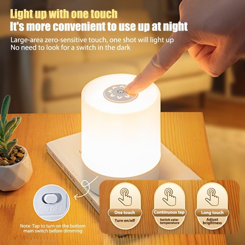 Đèn ngủ cảm ứng LED Đèn bàn sạc USB có công tắc điều khiển từ xa 3 màu có thể điều chỉnh độ sáng Đèn ngủ đầu giường Trang trí phòng ngủ