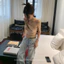 Milyfashion Lưới Slanted Vai In Hình Sling Thiết Kế Retro Slim fit Áo Ngắn Y2K