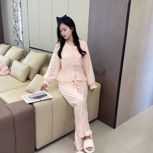 Bộ Đồ Ngủ Nữ Xuân Thu Dài Tay Quần 2025 Phong Cách Mới Cao Cấp Ngọt Ngào Sang Trọng Quần Áo Nhà Có Miếng Lót Ngực