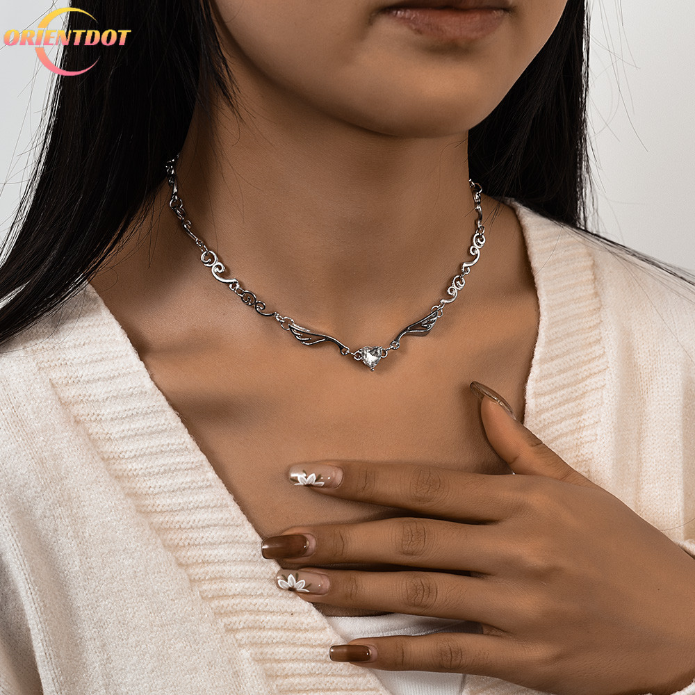 Vòng cổ thiên thần đôi cánh kim cương tình yêu - Dây chuyền kim loại tinh vi hiện đại có thể điều chỉnh trái tim hồng - dành cho Valentine Bất ngờ Tuyên bố thời trang hàng ngày