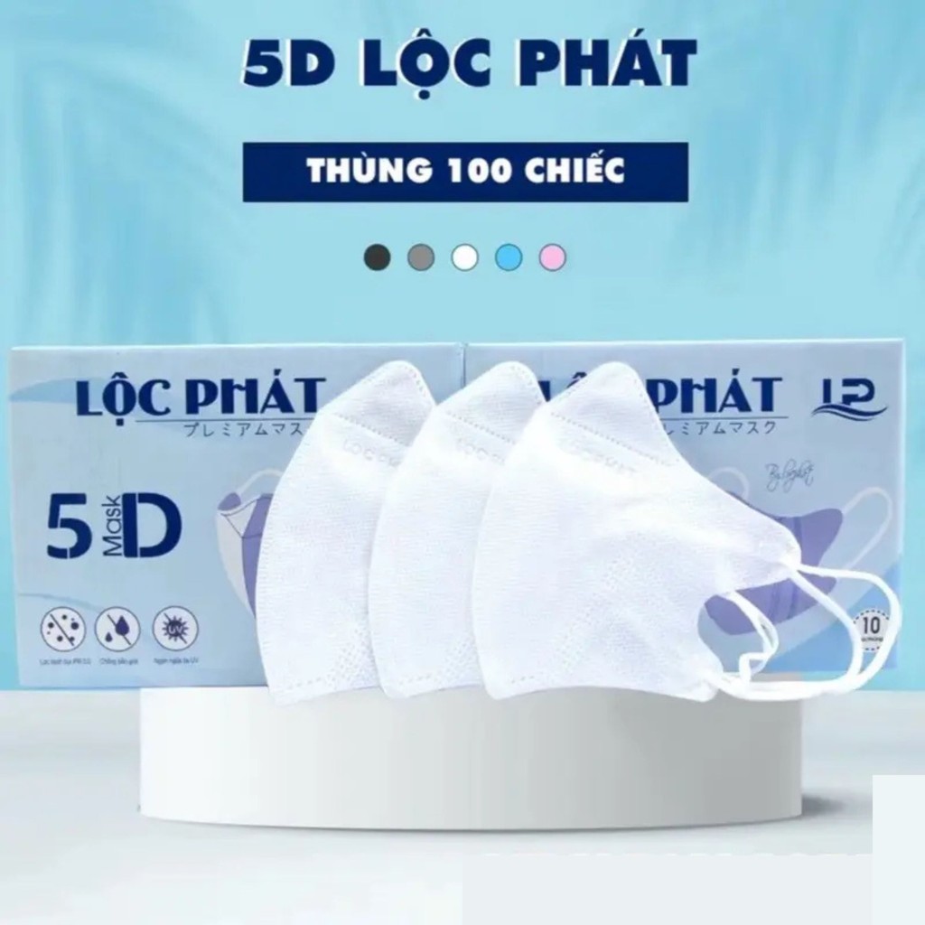 Thùng 100 Chiếc Khẩu Trang Lộc Phát 5D Cao Cấp Kháng Khuẩn, Bụi Mịn Babylove.store