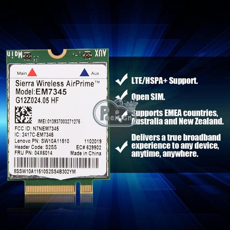 Card mạng, Mô-đun thẻ WWAN EM7345 4G LTE cho X250 X1C W550 T450 X240 T440 Hỗ trợ LTE / HSPA + / EMEA