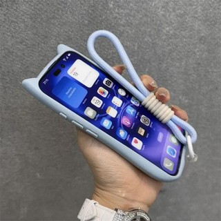 Ốp Tai Mèo 3D Dễ Thương Cho iPhone 13 14 15 16 Pro Max 11 12 15 16 Plus Vỏ Giáp PC Trong Suốt Có Dây Đeo Cổ Tay