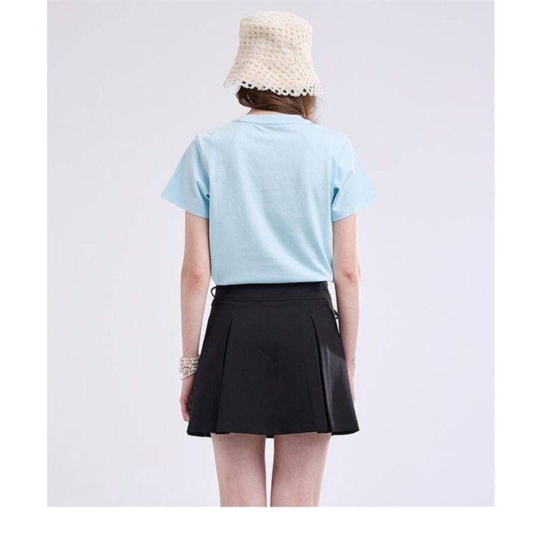 Áo thun cotton nguyên chất Mardi Mercredi dáng rộng và cao cấp, cổ tròn in hoa cúc ngắn tay thích hợp