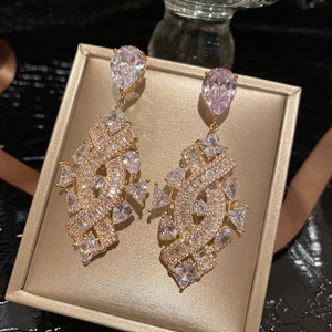 Handmade Phong Cách Mới Dài Zircon Hoa Ánh Sáng Bông Tai Sang Trọng Bán Buôn