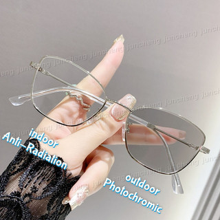 0 ~ -400 Mắt Mèo Photochromic Chống Thị Xanh Kính Dành Cho Nữ Khung Kim Loại Chống Bức Xạ Kính Mắt