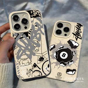 ibumpers Ốp Điện Thoại iPhone Nghệ Thuật Thanh Lịch Graffiti Stussy Họa Tiết Cho IPhone 16 15 14 12 13 11 Pro Max IP 7 8 Plus X XS XR Ốp Lưng Ống Hút Lúa Mì Phân Hủy Thân Thiện Với Môi Trường