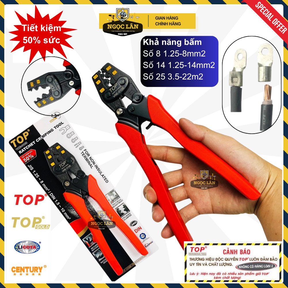 [Chính hãng TOP] Kìm bấm cos, bấm cote TOP Gold trợ lực số 8, 14, 25 có nút tăng độ cứng