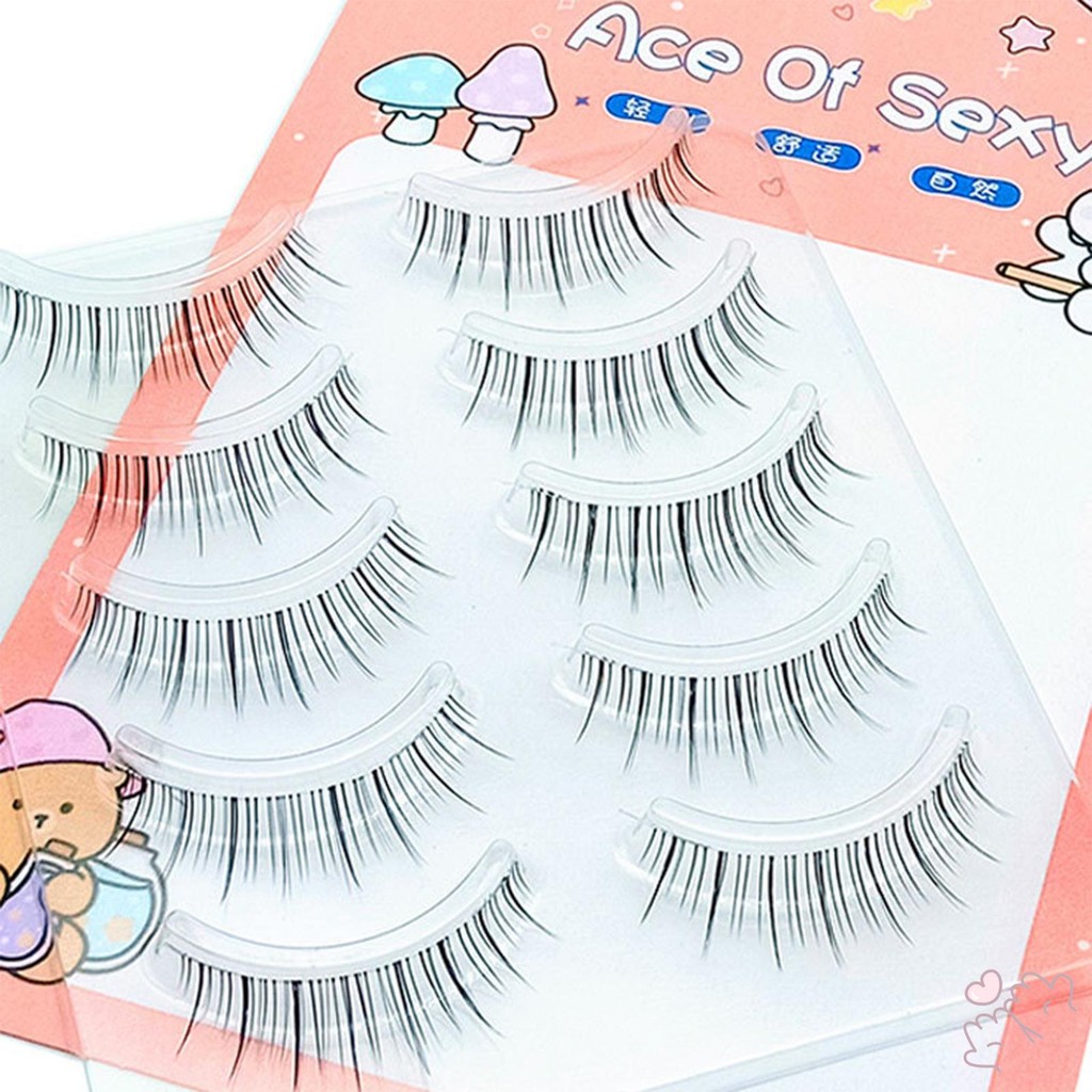 IOIIK 5 cặp-- Trang điểm mềm mô phỏng lông mi lông nhẹ Lông mi giả cho phụ nữ và bé gái Đồ dùng mỹ phẩm