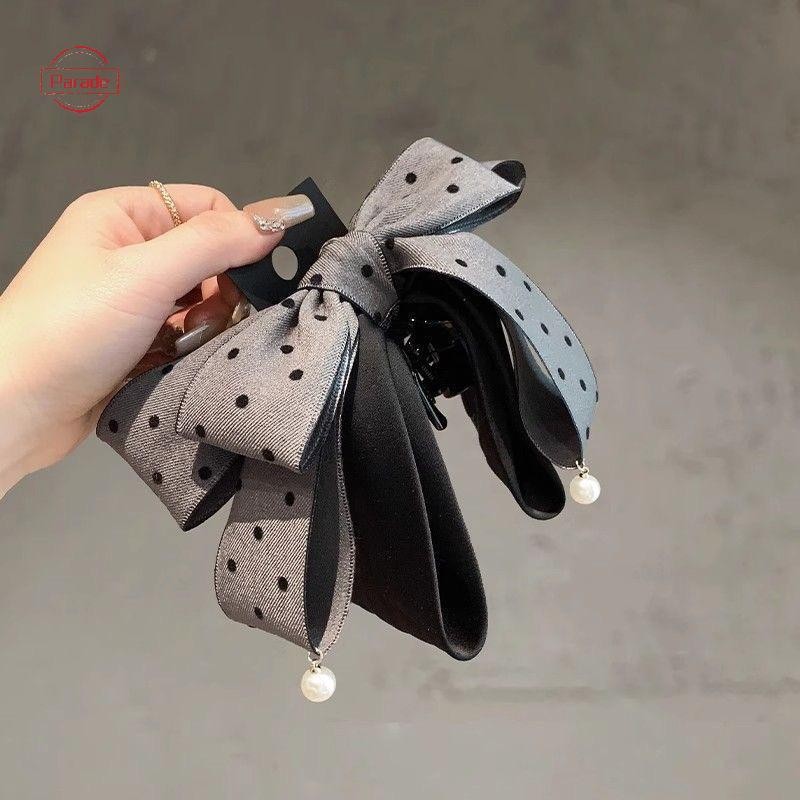 Diễu Hành Thanh Lịch Màu Xám Chấm Bi Nơ Kẹp Tóc Nữ Bé Gái Tính Khí Cao Cấp Đuôi Ngựa Vuốt Tóc Thời Trang Phụ Kiện Tóc Tặng VN