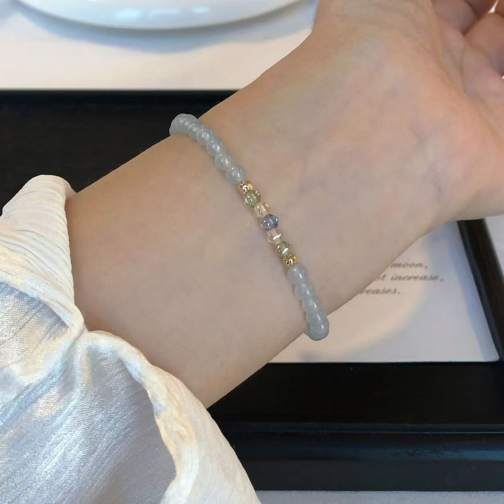 2025 Vòng tay Aquamarine Chalcedony mới bán chạy, trang sức tối giản tinh tế, quà tặng cho bạn gái trong Ngày lễ tình nhân