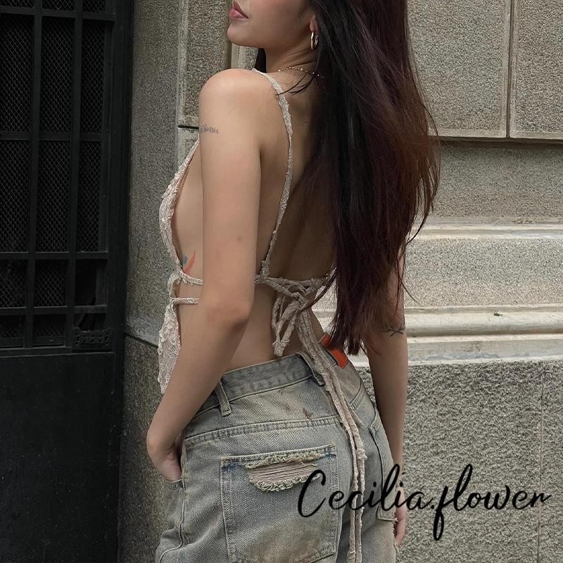 Phụ Nữ Mùa Hè Ren Camisole Cổ Chữ V Thắt Lưng Spaghetti Dây Xe Tăng Áo Thun Không Tay
