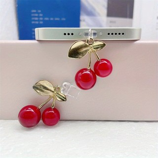 Điện thoại di động Cắm chống bụi Hợp kim tự làm Mặt dây chuyền anh đào màu đỏ Trang trí điện thoại di động