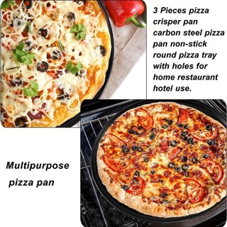 Chảo Pizza đục lỗ ITRUMPET, Khay nướng bánh pizza chống dính bằng thép Carbon, Dụng cụ làm bánh muppi tròn 10 / 11 / 12 Inch bền bỉ Dụng cụ làm bánh giòn & Bubbly