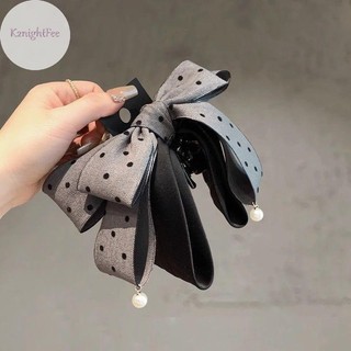 K2nightFee Thanh Lịch Màu Xám Chấm Bi Nơ Kẹp Tóc nữ Cô Gái Tính Cách Cao Cấp Phụ Kiện Tóc Đuôi Ngựa Vuốt Tóc Thời Trang Tặng VN