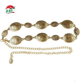 Phong Cách Retro nữ thắt lưng kim loại dây xích điều chỉnh trang trí vòng tròn khắc - phụ kiện cao cấp