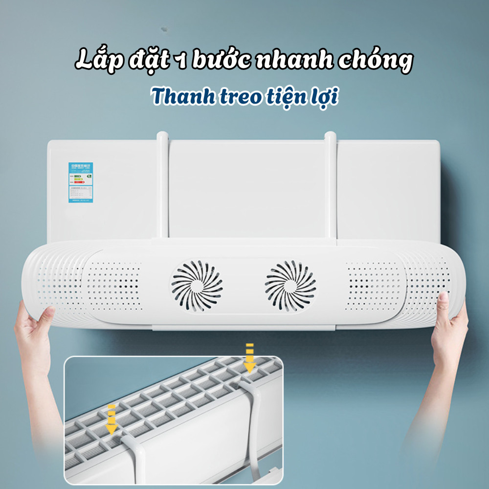 Tấm Chắn Gió Điều Hòa 2 Quạt Tản Gió 360 Độ, Tấm Chắn Gió Máy Lạnh Đảo Hướng Gió Điều Chỉnh Độ Rộng