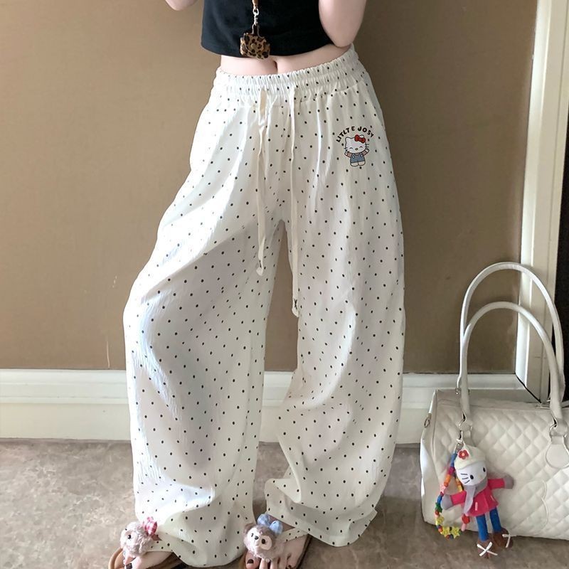 Polka dot pants Quần thể thao phong cách Hàn Quốc KT Cat, quần dài cotton có dây rút hình mây