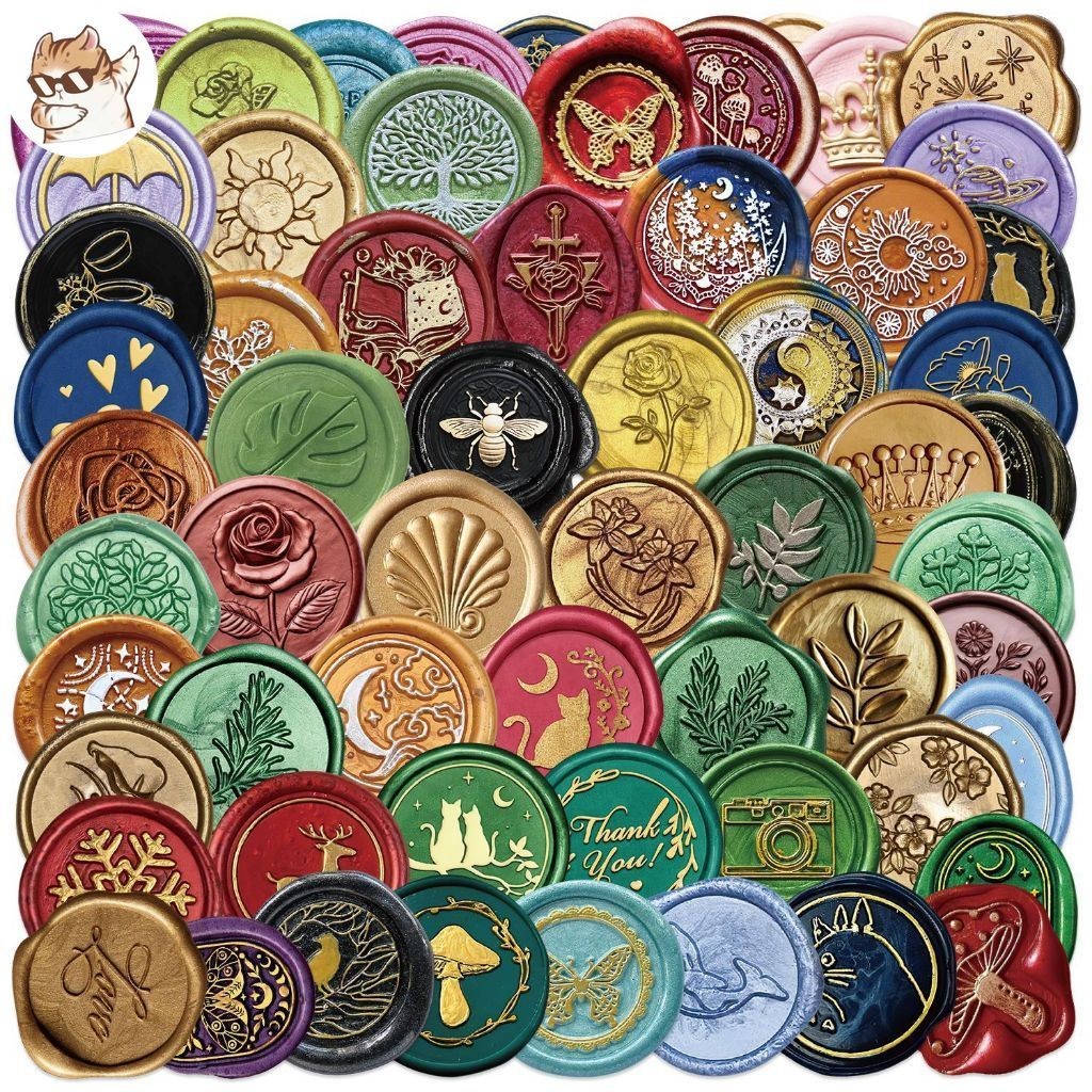 Set 50 cái sticker chống nước HÌNH CON DẤU SÁP VINTAGE RETRO HOÀI NIỆM ...