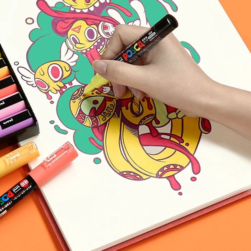 Uni bút đánh dấu PC-3M Bút đánh dấu màu gốc nước Thẻ POP Poster Graffiti Bút 0.9-1.3mm Tranh học sinh Vẽ tay bút đánh dấu