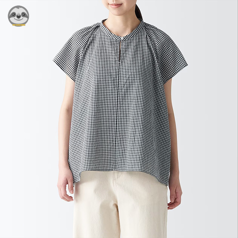 Phong cách Nhật Bản Phong cách Muji / Cổ tròn Cotton xoắn mạnh tay kiểu Pháp Áo tay ngắn / Áo kiểu dáng rộng thường ngày mát mẻ cho nữ