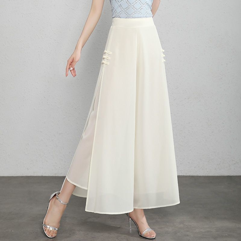 Voan Rộng Quần Nữ Chia Culottes Mùa Hè Quần Mỏng Nữ 2025 Cao Cấp Drape Chữ a Crop Quần