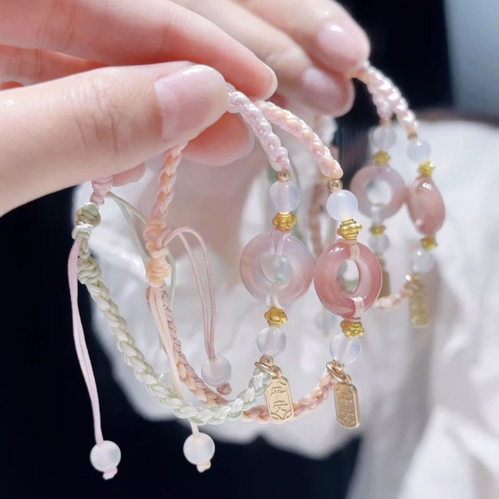 Vòng tay hòa bình cặp đôi màu hồng cô gái đào hoa, dây tay vui vẻ, dây bện thủ công cao cấp trang trí tay