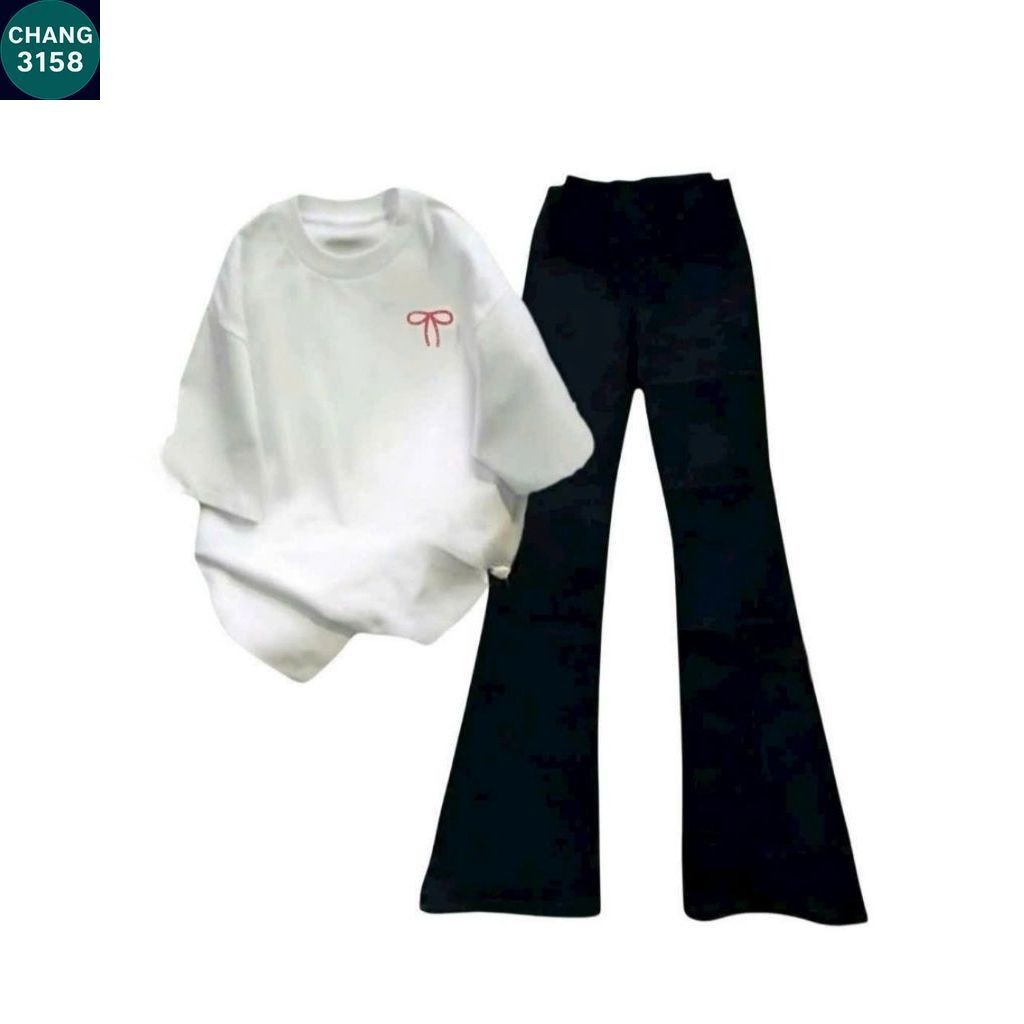 Sét Bộ Quần Ống Loe + mix áo phông form rộng tay lỡ - in nơ An Pha Ở -CODAIDUONG2K