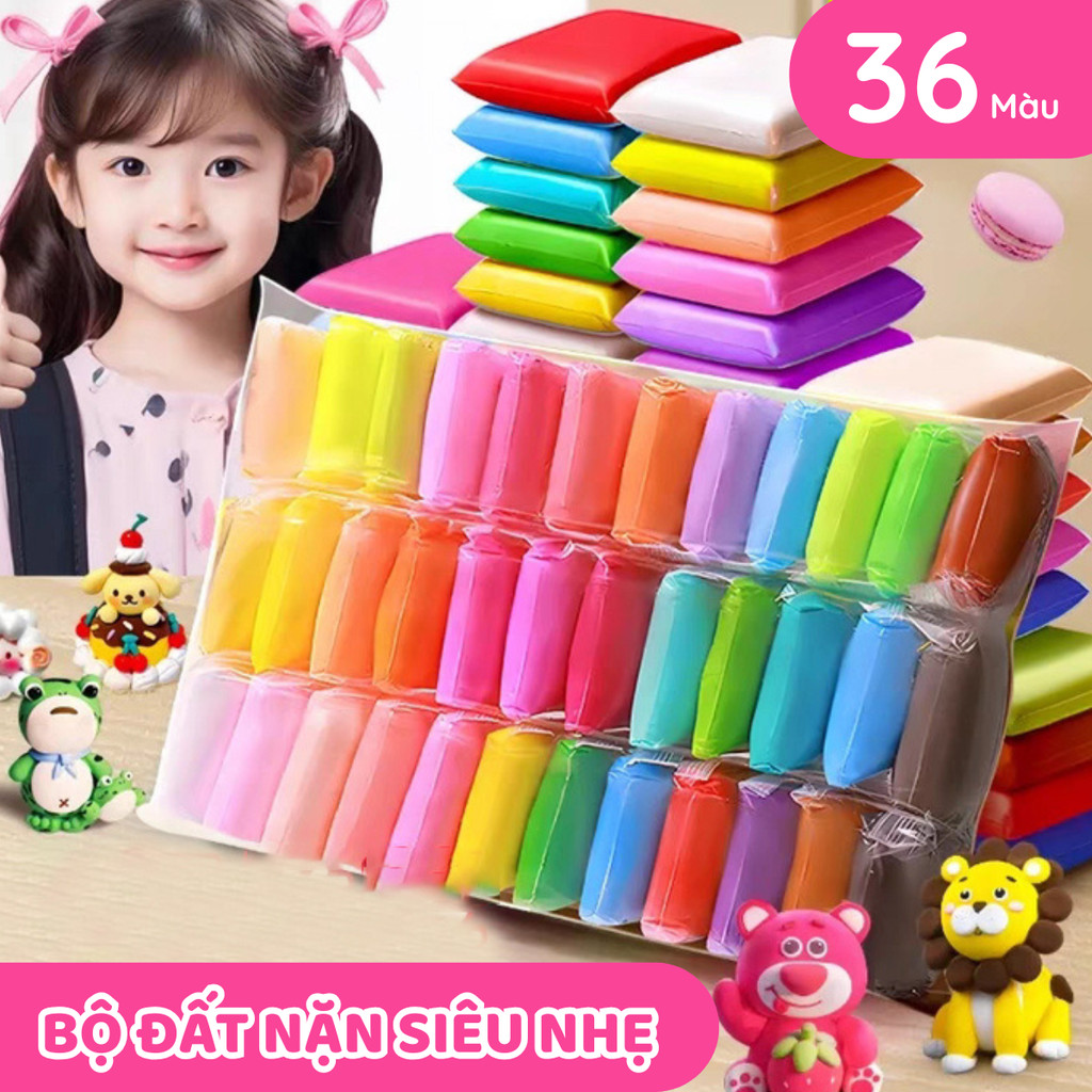 Combo 36 Màu Đất Sét Tự Khô Siêu Nhẹ - Đất Nặn An Toàn, Làm Butter Slime Và Đồ Chơi Giáo Dục Cho Bé