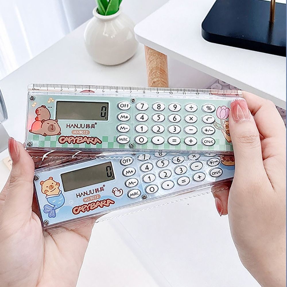 Thước thẳng GETVOW, có nút silicon Máy tính thước Capybara Mini, Công cụ vẽ thước đo 8 chữ số hoạt hình im lặng