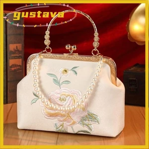 Túi tiệc GUSTAVA, Túi Qipao dung tích cao phong cách, Túi đeo vai thêu tay cầm ngọc trai hợp thời trang phổ biến dành cho nữ