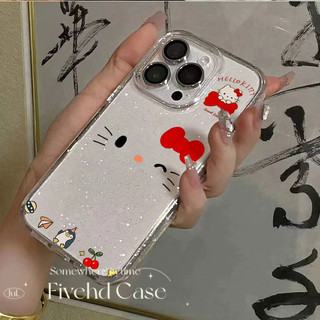 Ins Hàn Quốc Nhật Bản Hoạt Hình Dễ Thương Kitty Mặt Nơ Lấp Lánh Bling Vỏ Cho iPhone 11 16 16E 15 14 13 12 Pro Xs Max XR X 7 8 Plus SE Vỏ Điện Thoại TPU Mềm Vỏ Bảo Vệ HD Clear Cover