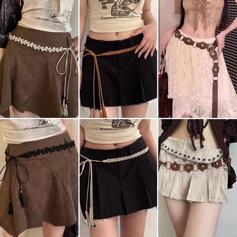 Thắt lưng Bohemian màu nâu Phong cách mới Dây thắt lưng dệt
