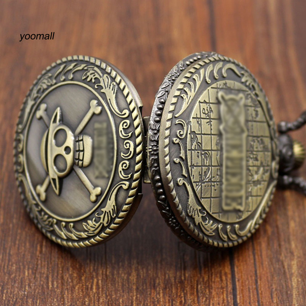 YO / Unisex Vintage Đồng Cướp Biển Đầu Lâu Họa Tiết Thạch Anh Bỏ Túi Đồng Hồ Mặt Dây Chuyền Vòng Cổ
